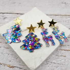 Confetti Christmas Tree  & Reindeer Earrings