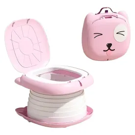 Plastic Potty Training Seat for Toddlers, Easy to Carry Folding Design, Comfortable Toilet Seat, Easy to Clean with Removable Plastic Bag, Pink