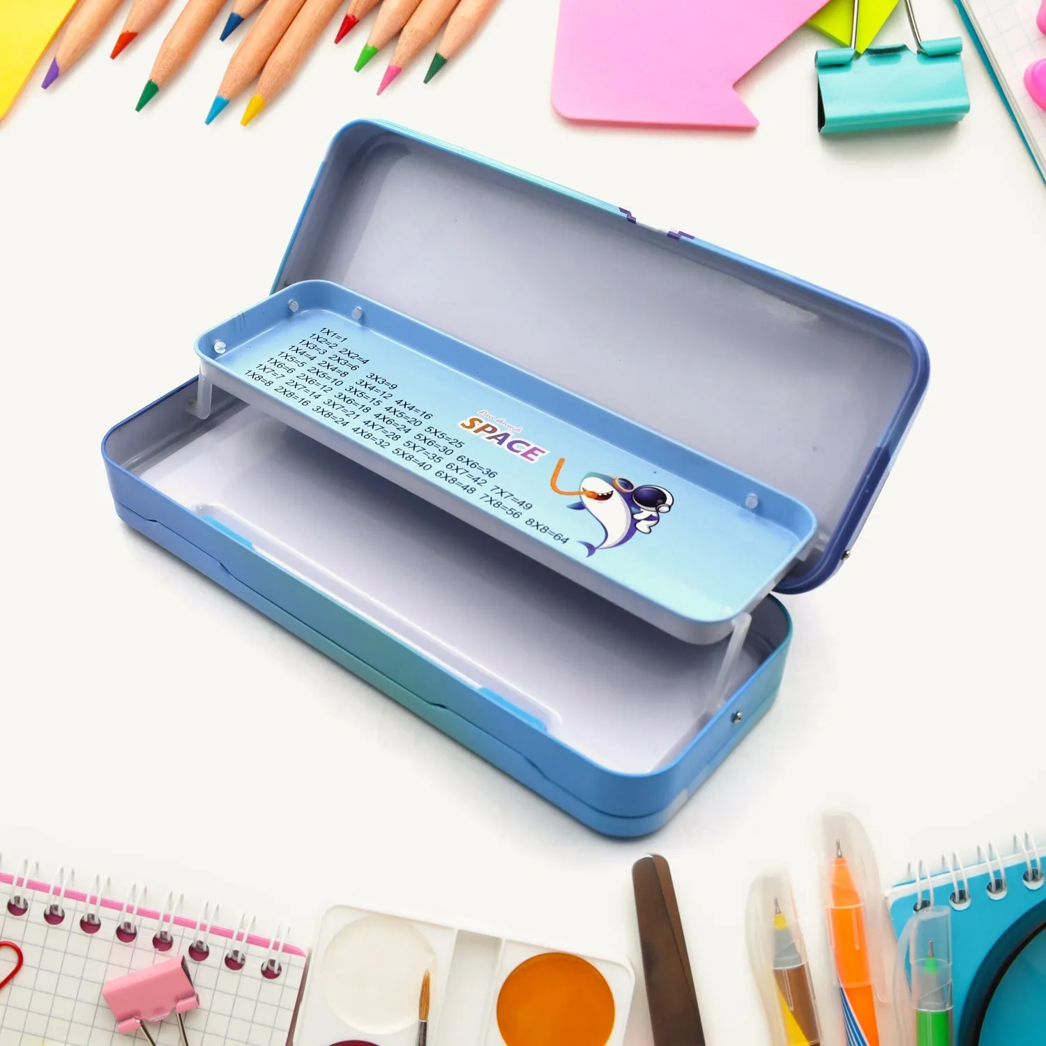 4563 Metal Pencil Box, Pencil Case Double Compartment for Kids Stationery Compass Box, Stationery Gift for School Kids Compass, Pencil Box, Birthday Return Gift for Kids