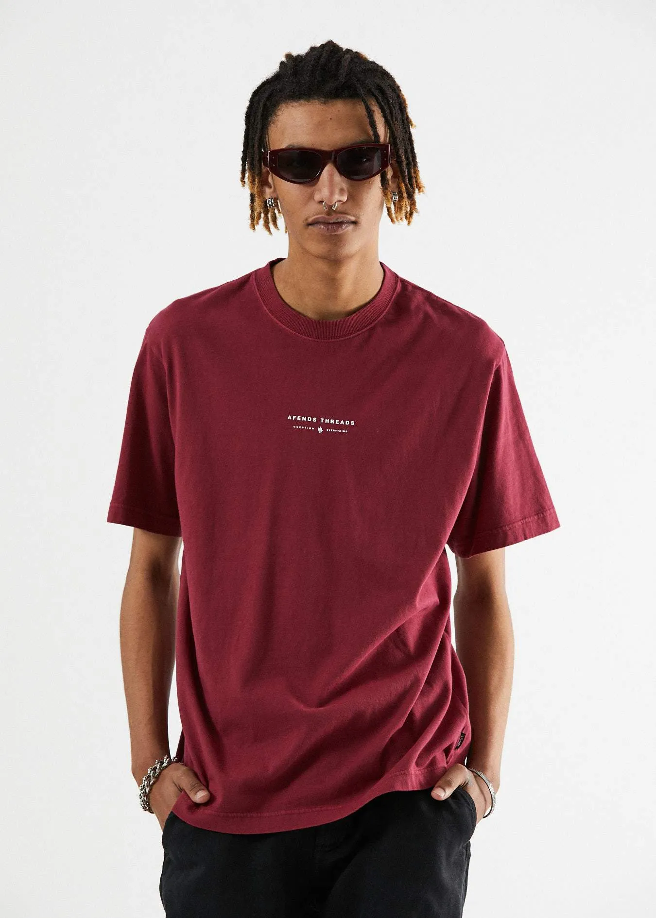 Afends Mens Kicked Out - Retro Fit Tee - Blood