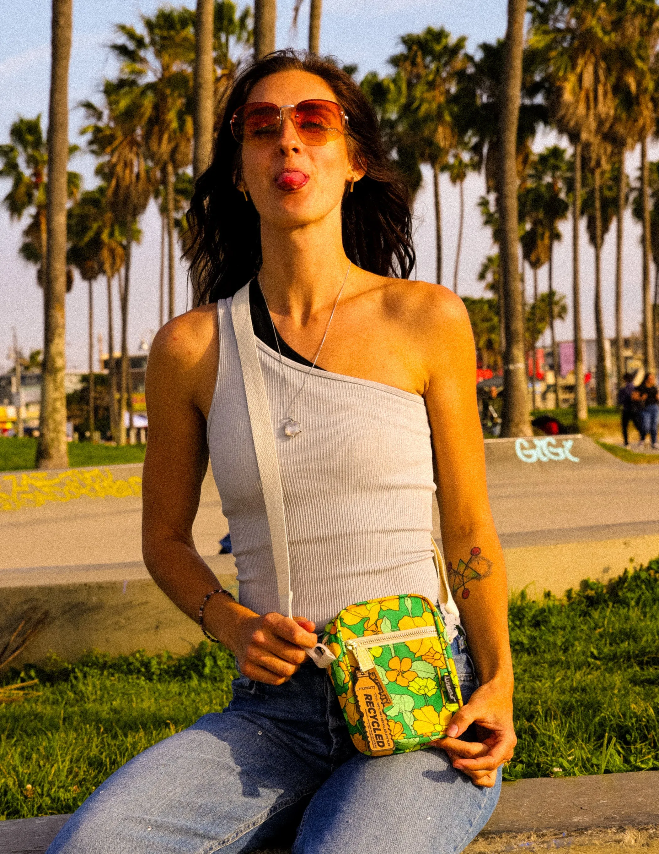 Brick Bag | Mini Crossbody | Recycled RPET | Floral Green Gold