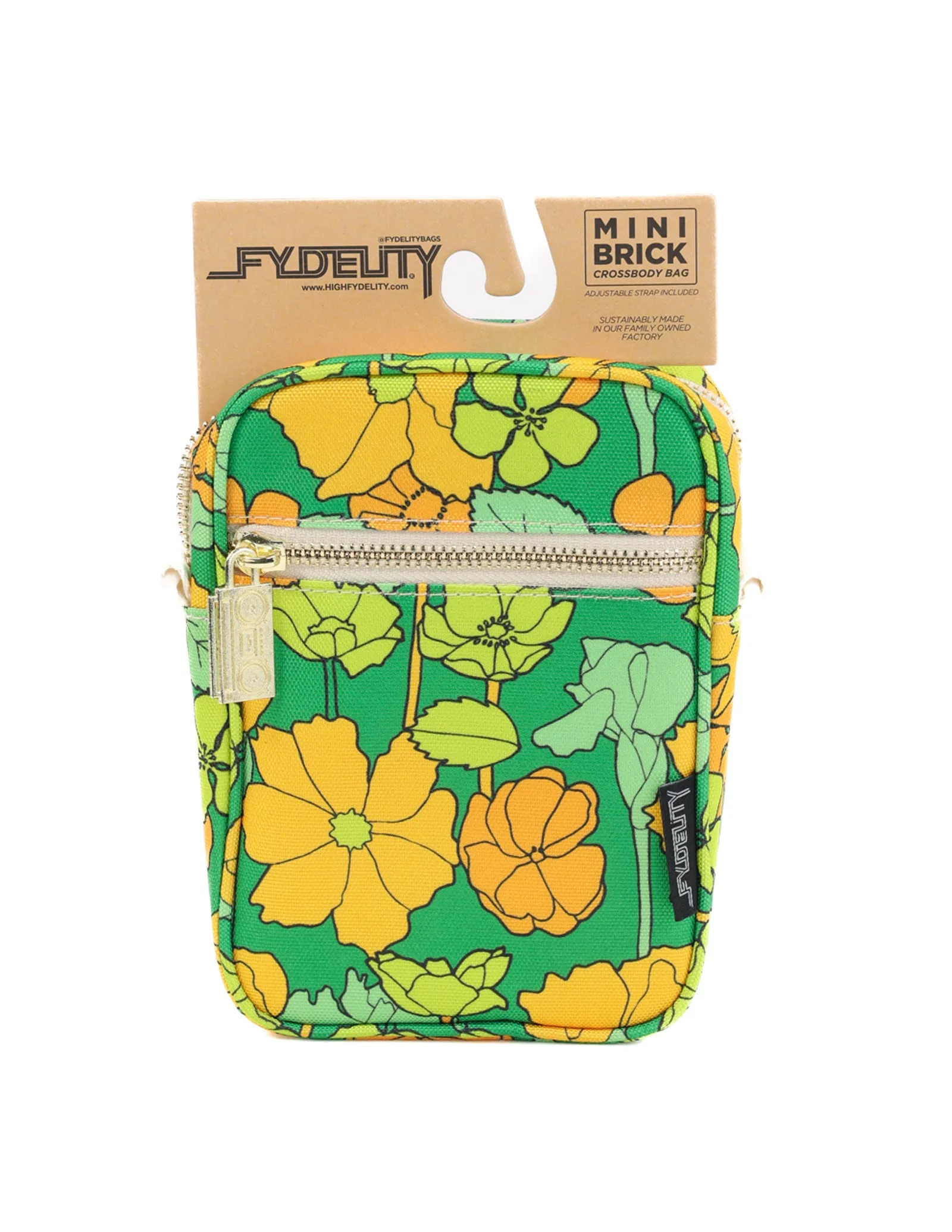 Brick Bag | Mini Crossbody | Recycled RPET | Floral Green Gold