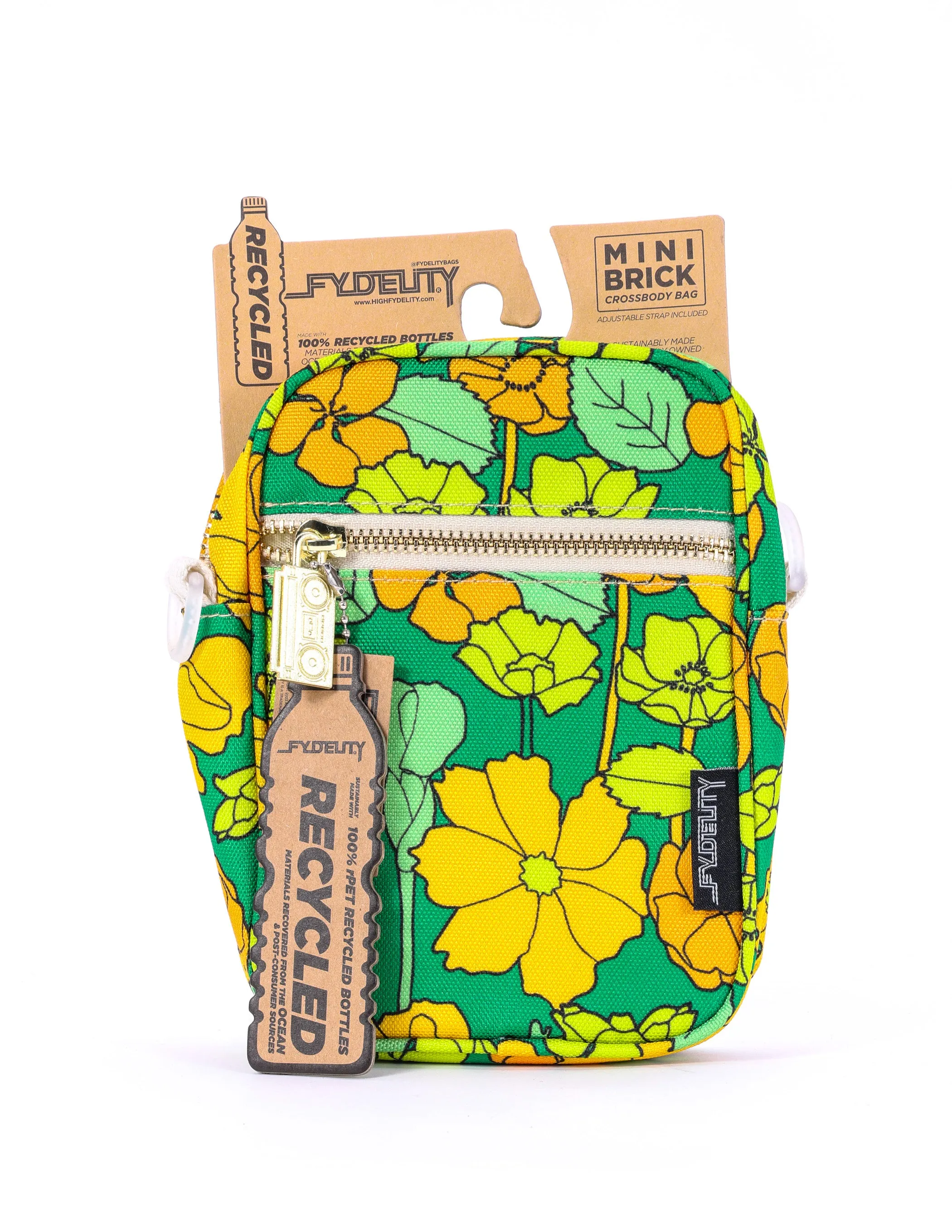 Brick Bag | Mini Crossbody | Recycled RPET | Floral Green Gold