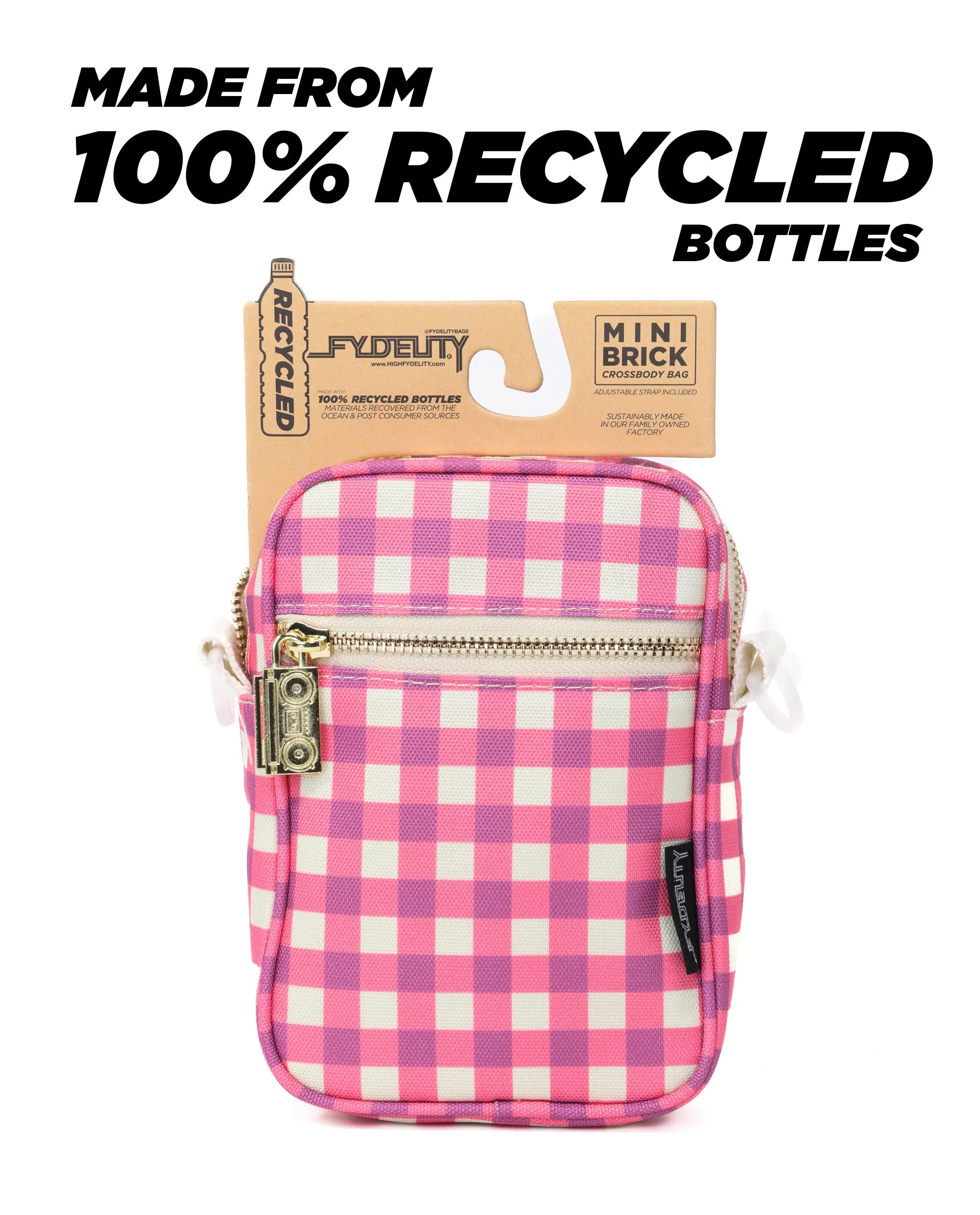 Brick Bag | Mini Crossbody | Recycled RPET | Gingham Pink