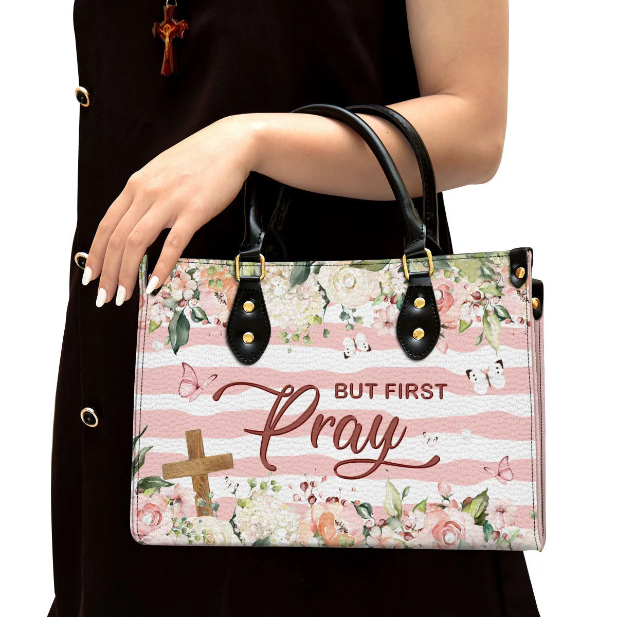 But Frist Pray Cross Leather Handbag - Religious Gifts For Women - Women Pu Leather Bag