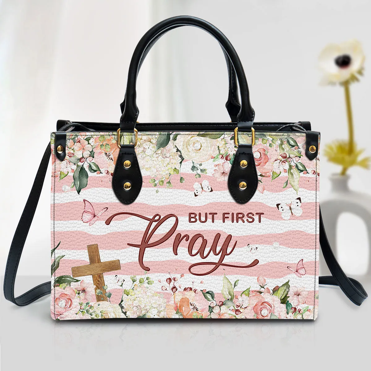 But Frist Pray Cross Leather Handbag - Religious Gifts For Women - Women Pu Leather Bag