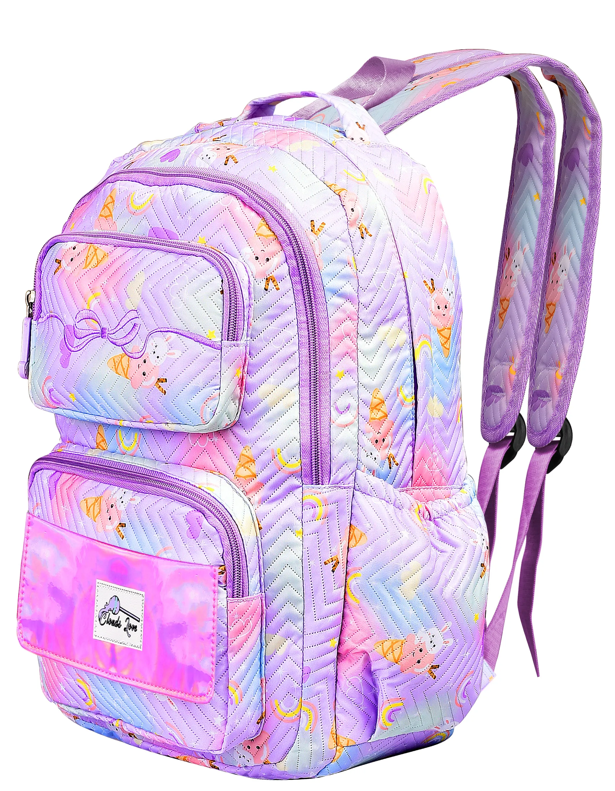 Clouds Love School Bag for Girls Kids Stylish Waterproof Girls School Bag Fashionable Large Capacity School Backpack for Girls Gift School Bag for Kids Girls (6-12 Years Old)Purple