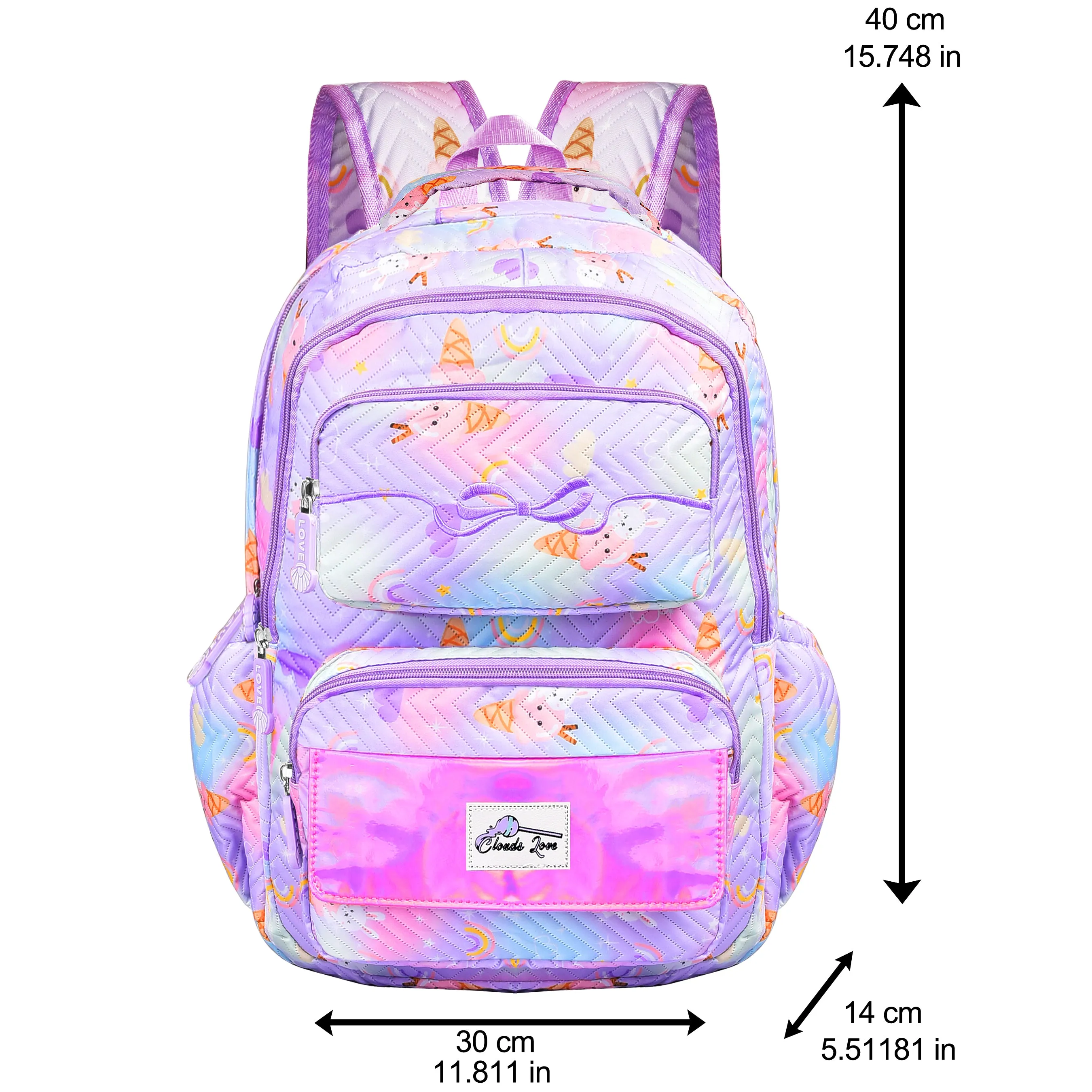 Clouds Love School Bag for Girls Kids Stylish Waterproof Girls School Bag Fashionable Large Capacity School Backpack for Girls Gift School Bag for Kids Girls (6-12 Years Old)Purple