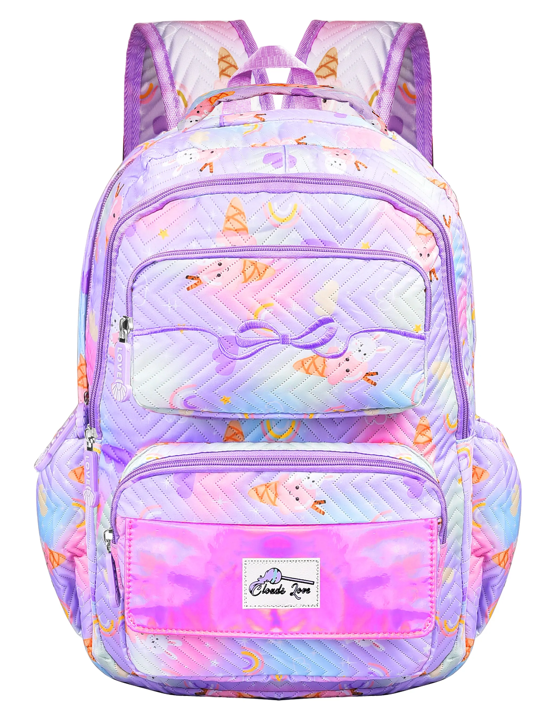 Clouds Love School Bag for Girls Kids Stylish Waterproof Girls School Bag Fashionable Large Capacity School Backpack for Girls Gift School Bag for Kids Girls (6-12 Years Old)Purple