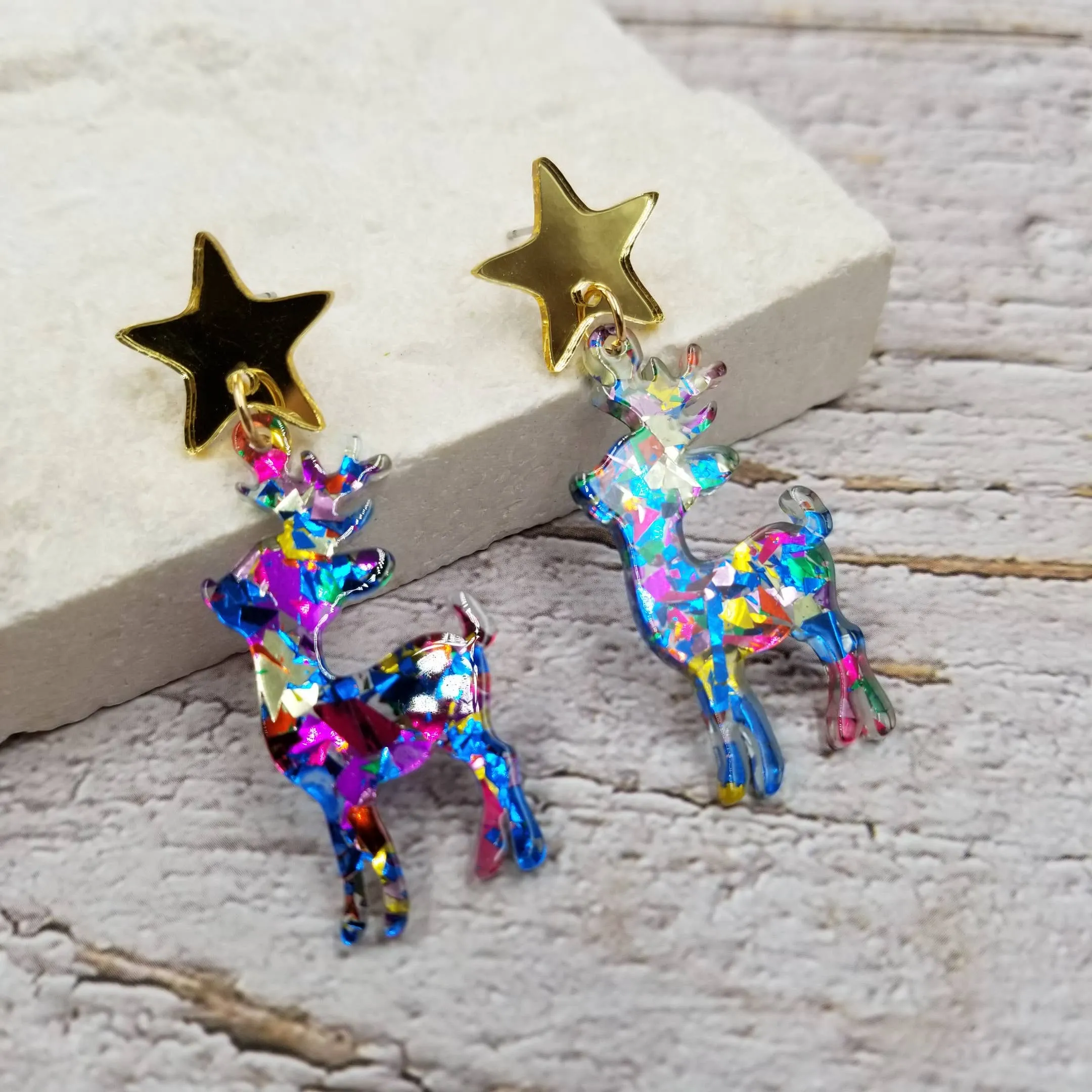 Confetti Christmas Tree  & Reindeer Earrings