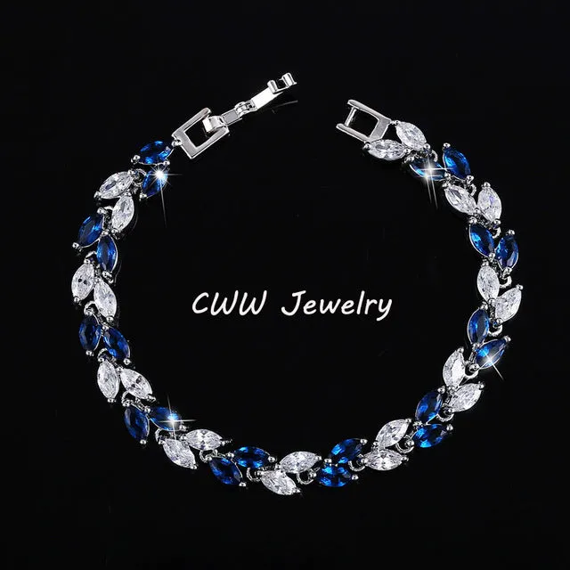 CWWZircons New Trendy 2017 Unique Zirconia Jewelry Silver Color Leaf Charm CZ Crystal Female Bracelets Bangles For Women CB060