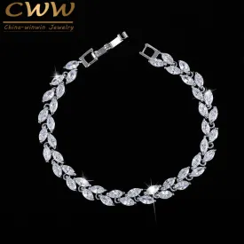 CWWZircons New Trendy 2017 Unique Zirconia Jewelry Silver Color Leaf Charm CZ Crystal Female Bracelets Bangles For Women CB060