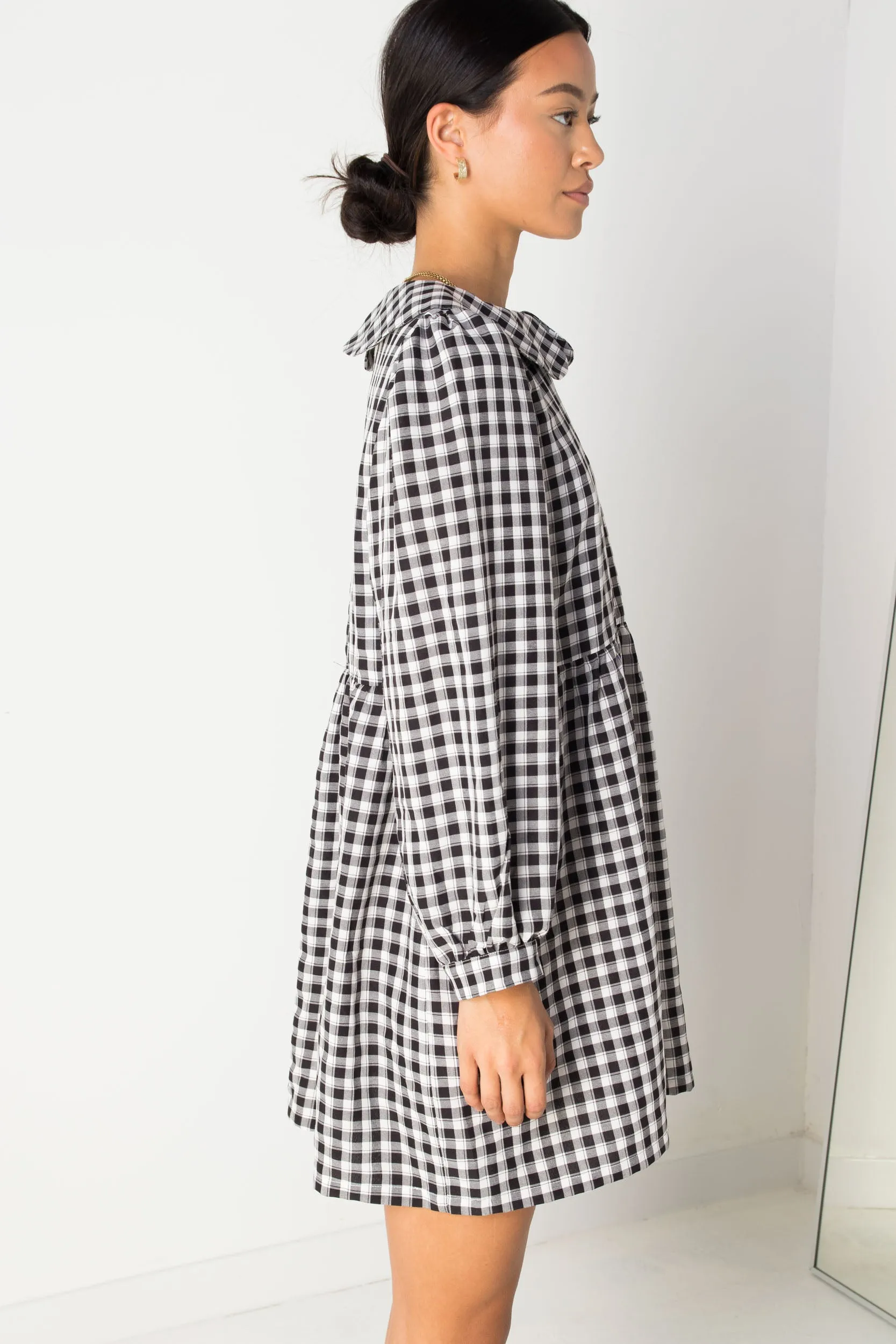 Daisy Street Smock Style Dress in Black and White Gingham