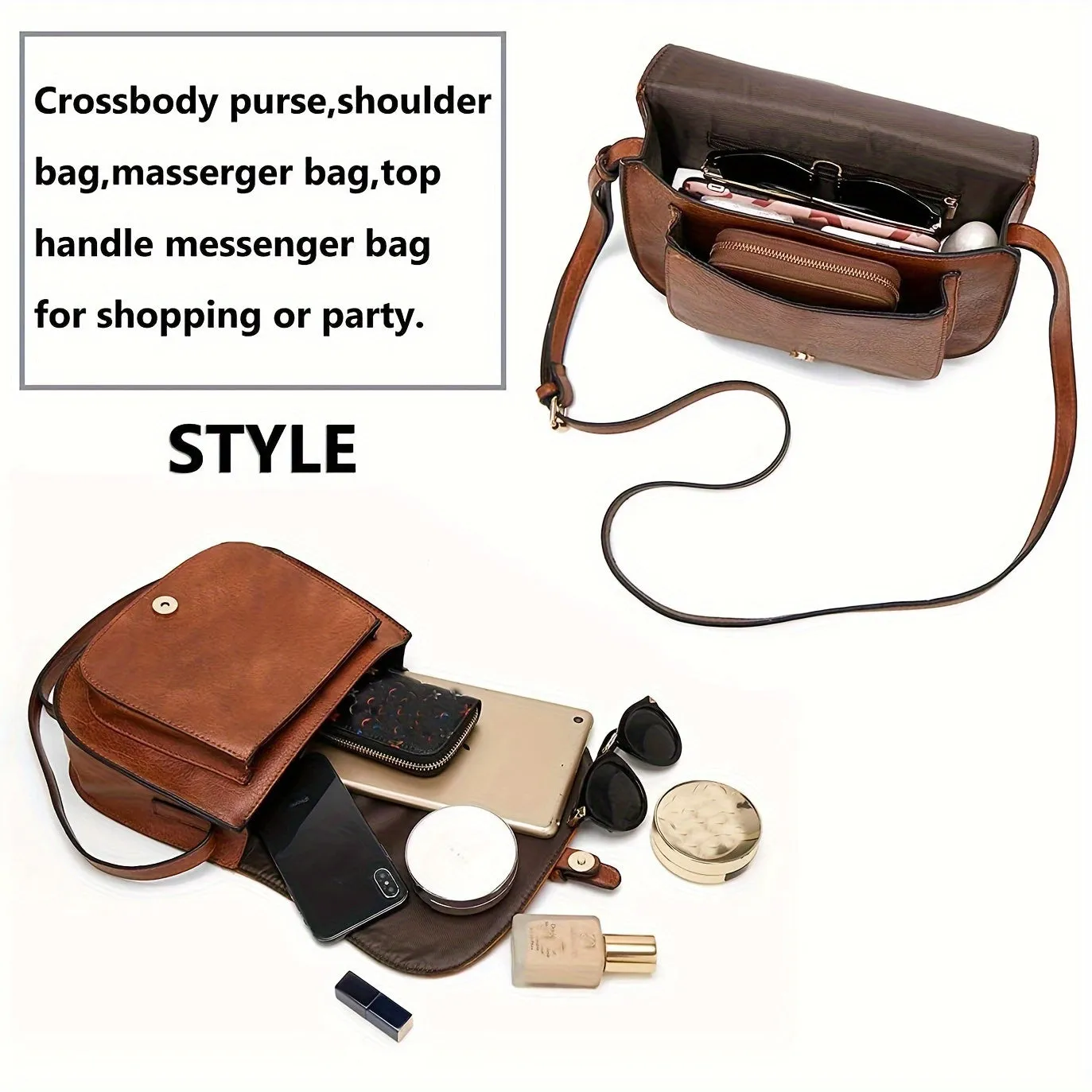 Fashionable Mini Retro Solid Color Half Round Saddle Crossbody Handbag & Flap Purse for Women