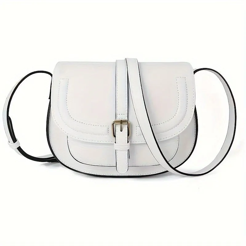 Fashionable Mini Retro Solid Color Half Round Saddle Crossbody Handbag & Flap Purse for Women