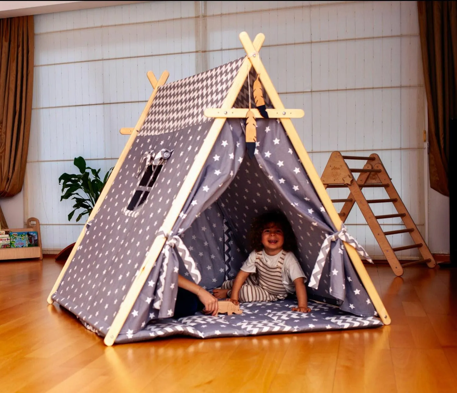 Gray Stars Play Tent And Play Mat