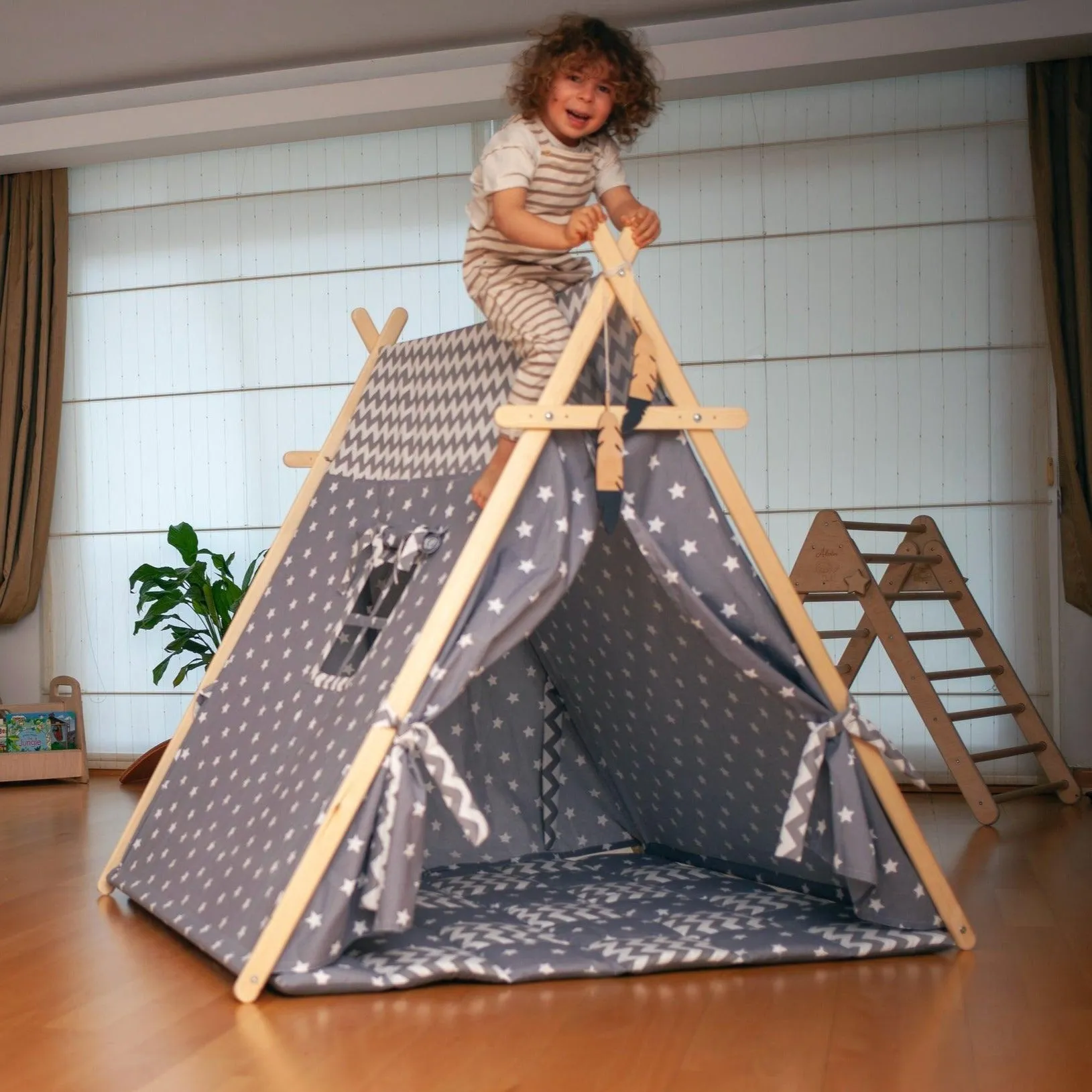 Gray Stars Play Tent And Play Mat