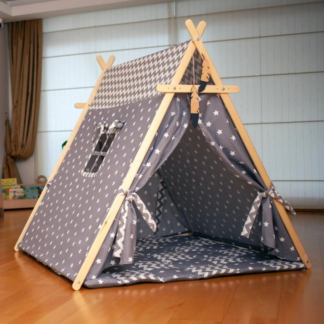 Gray Stars Play Tent And Play Mat