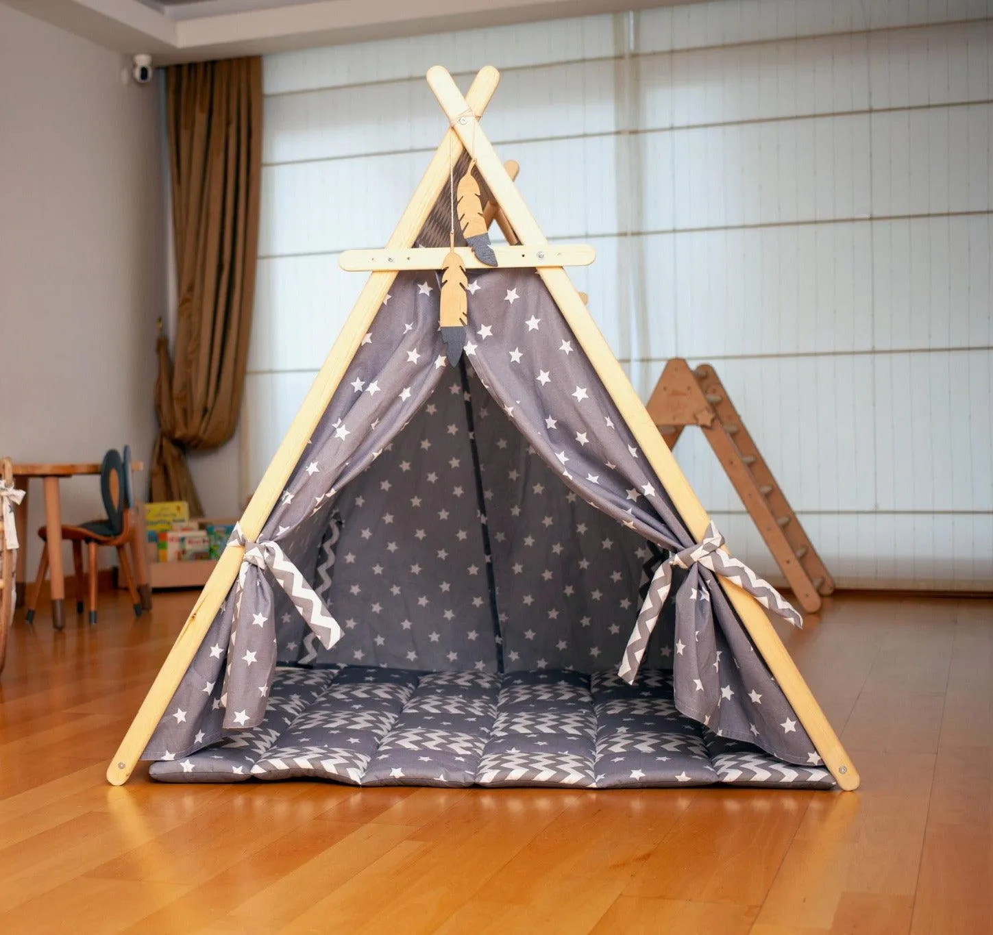 Gray Stars Play Tent And Play Mat