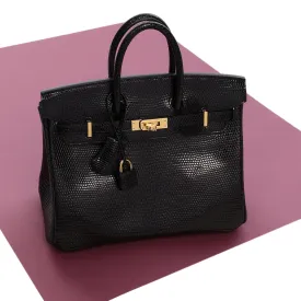 Hermès Black Shiny Lizard Birkin 25