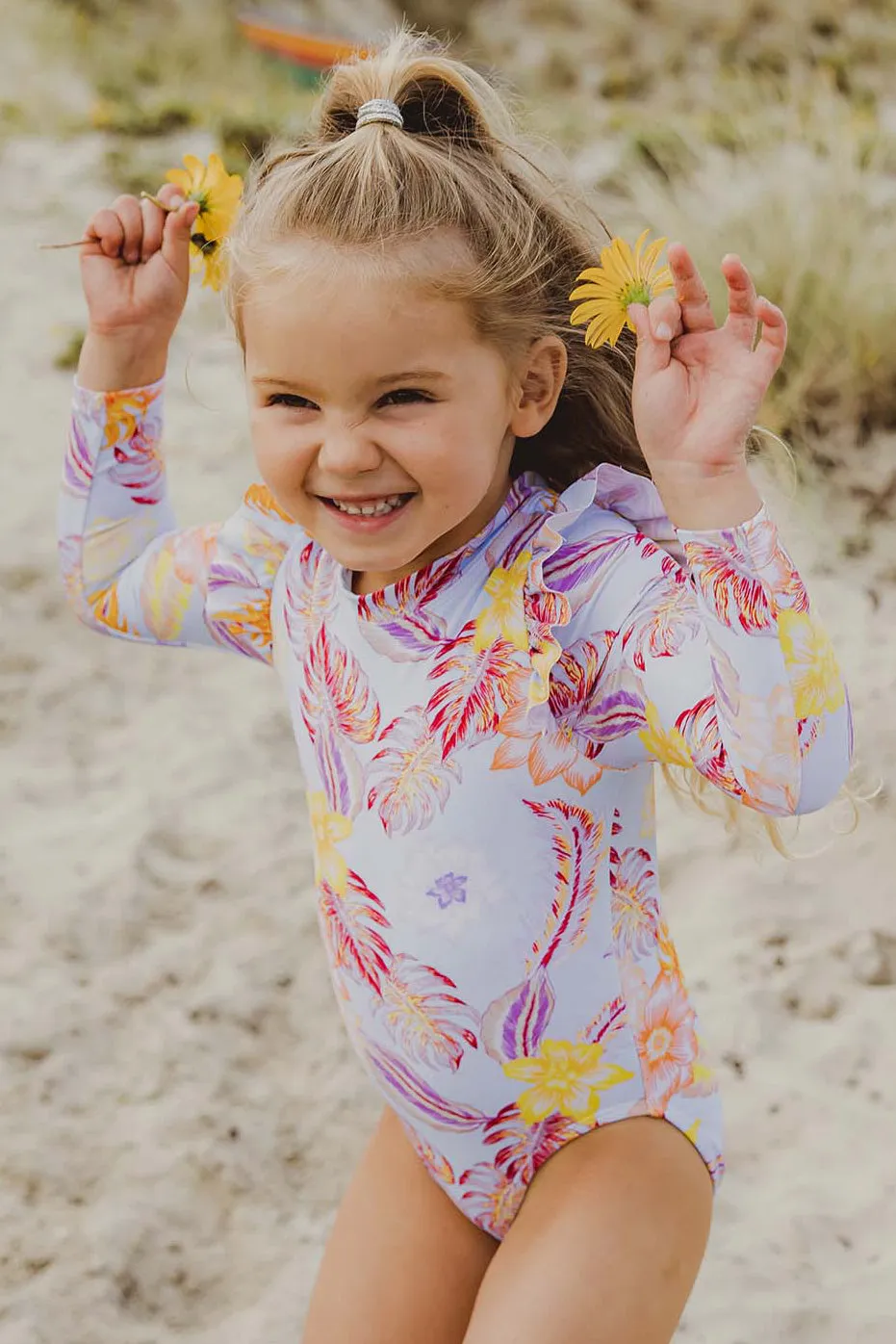 Kids Swimsuit Snapper Rock Boho Tropical Frill Surf Suit