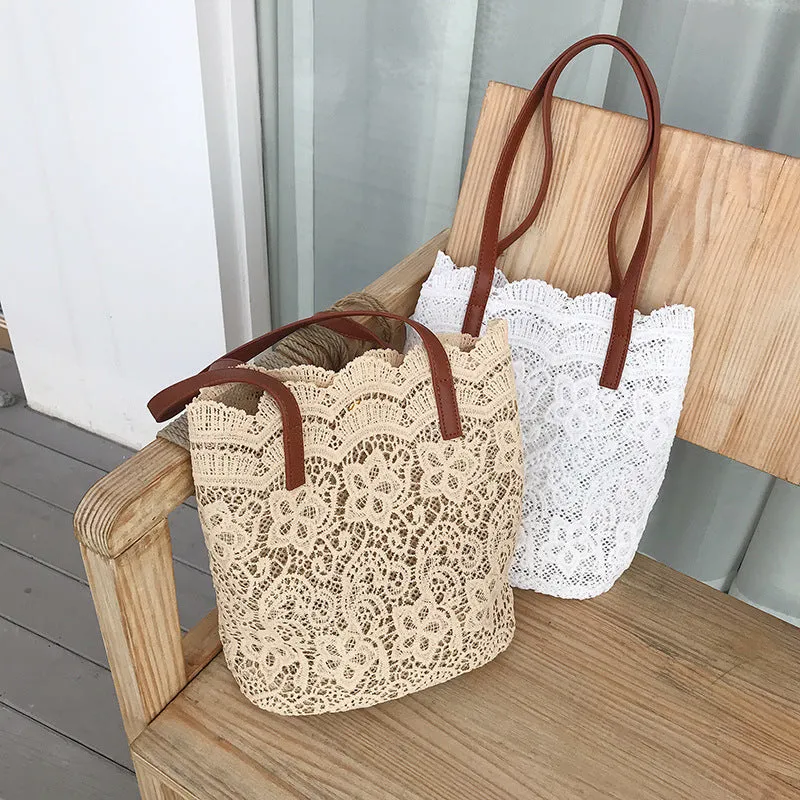 Korean Style New Summer Korean Style Lace Bucket Cloth Bag Women's Bag Women's Handbag Women's Beach Bag One Piece Dropshipping