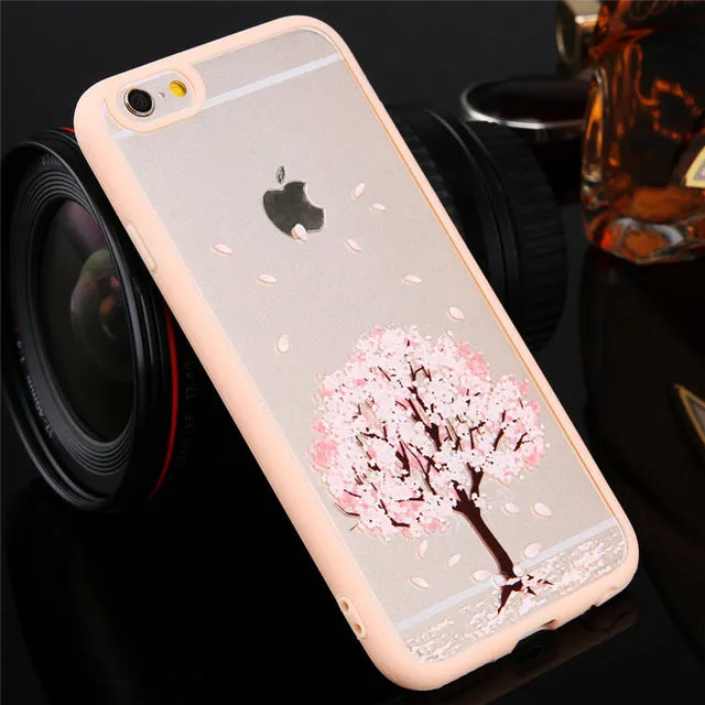 Lovebay Phone Case For iPhone 6 6s Plus Cartoon Cat Cherry Tree Pattern Hard Transparent Flowers For iPhone 6 6s Plus Back Cover