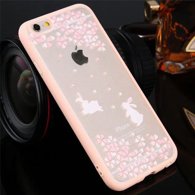 Lovebay Phone Case For iPhone 6 6s Plus Cartoon Cat Cherry Tree Pattern Hard Transparent Flowers For iPhone 6 6s Plus Back Cover