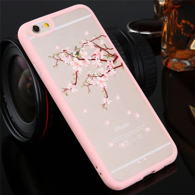 Lovebay Phone Case For iPhone 6 6s Plus Cartoon Cat Cherry Tree Pattern Hard Transparent Flowers For iPhone 6 6s Plus Back Cover