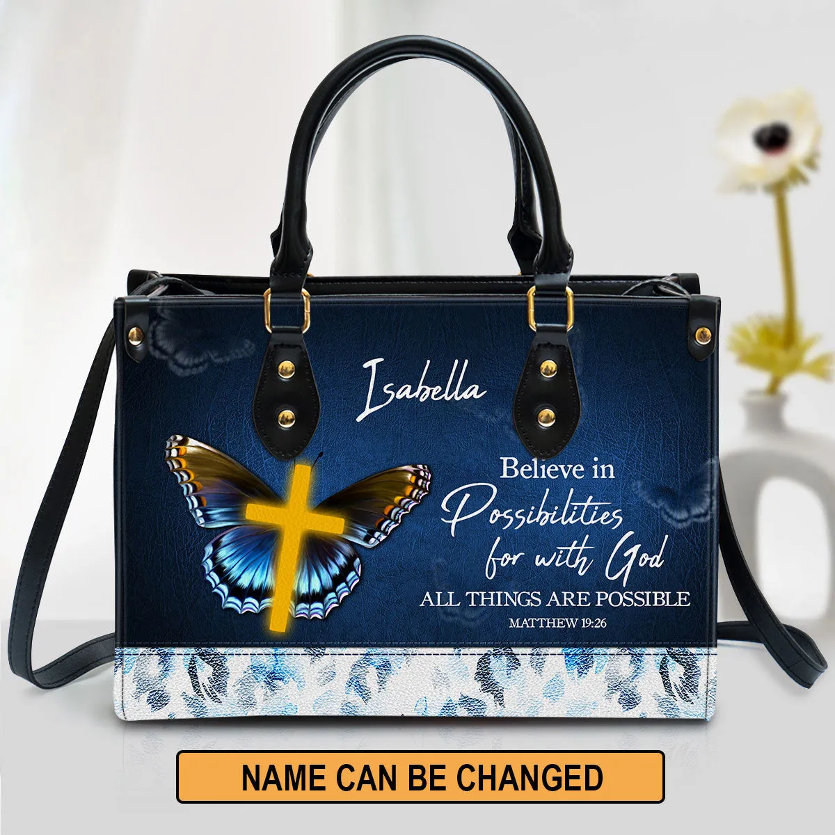 Matthew 1926 All Things Are Possible Leather Bag - Personalized Leather Bible Handbag - Christian Gifts for Women