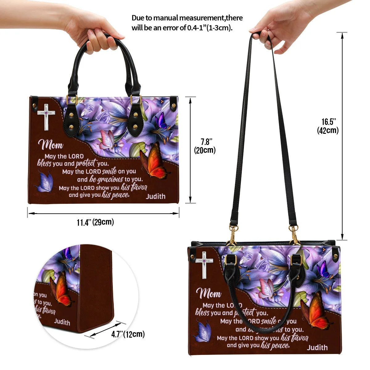 May The Lord Bless You And Protect You Leather Bag - Custom Name Leather Handbag For Mom - Christian Gifts For Women