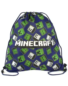 Minecraft Creeper Zombie Skeleton All Over Print Drawstring Swim Bag - Blue