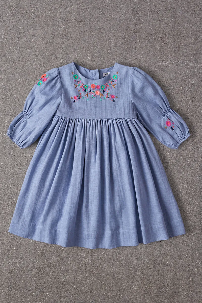 Nellystella Clover Girls Dress - Dusty Periwinkle