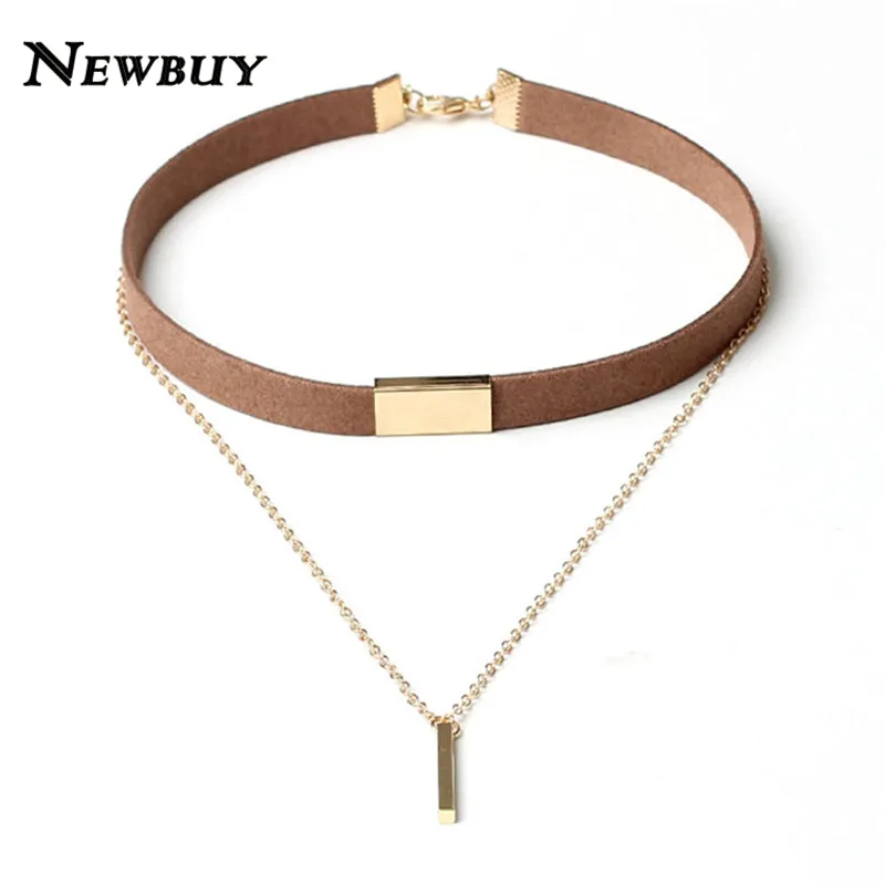 NEWBUY 2017 New Black Velvet Choker Necklace Gold-color Chain Chokers Chocker Necklace For Women Collares Mujer Collier Female