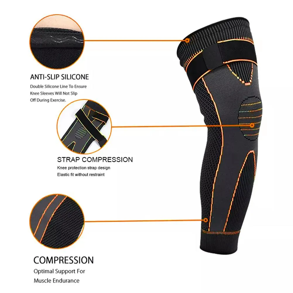 OCW Long Knee Compression Brace Pads Protect Leg Swelling Pain Arthritis Relieve