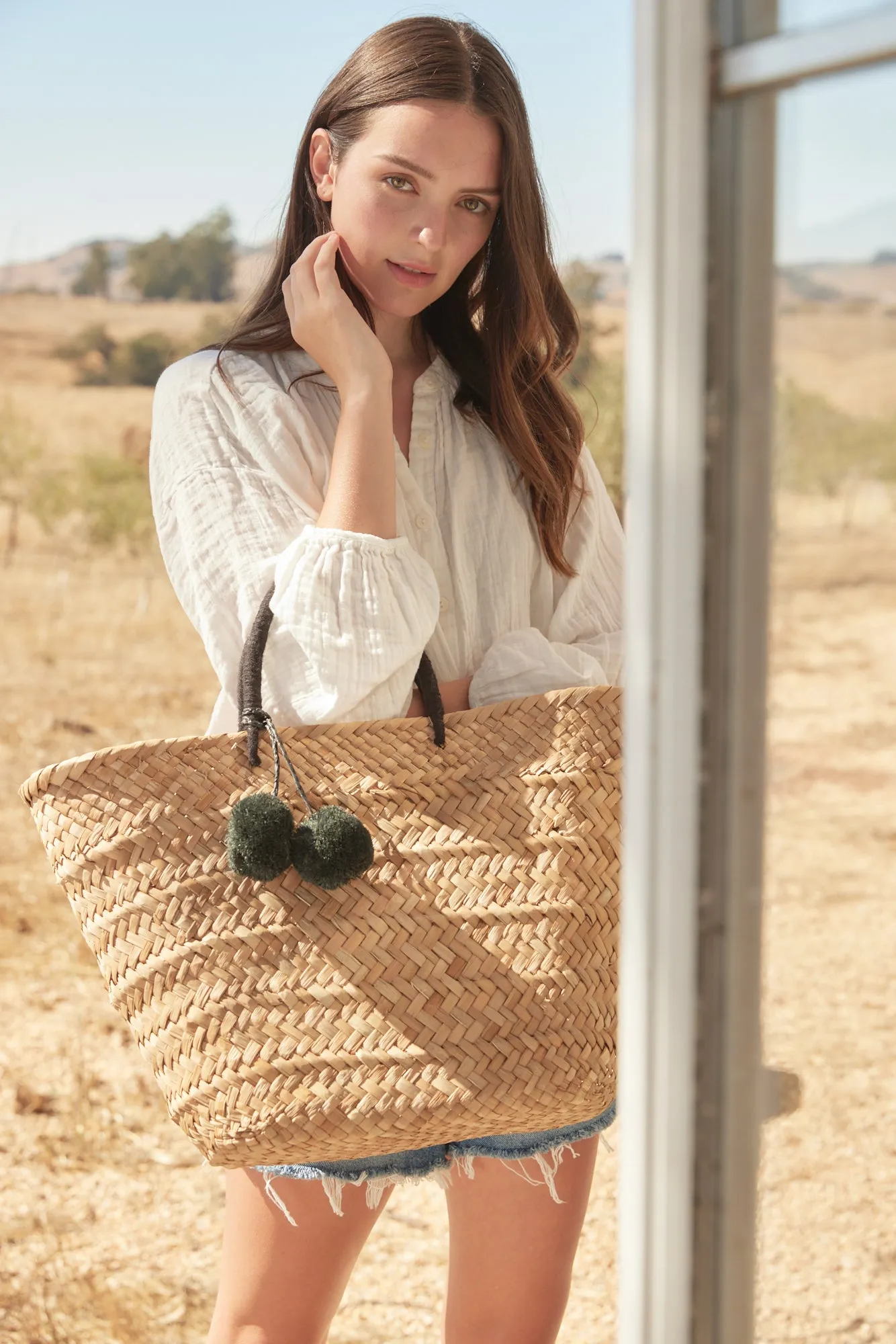 Oversized St Tropez Pom Pom Straw Tote