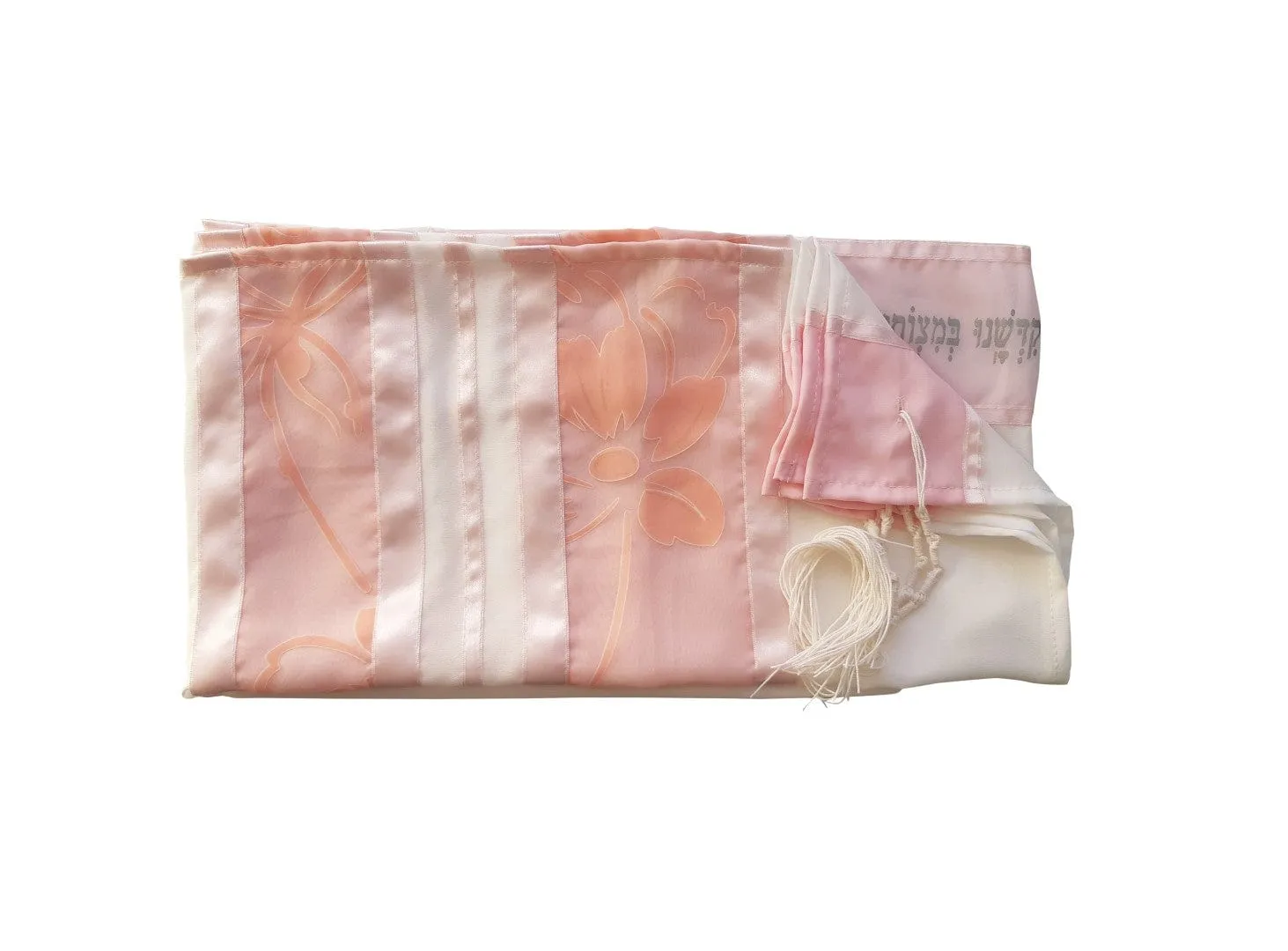 Peach and Pink Floral Girl's Tallit, Silk Tallit, Bat Mitzvah Tallit, Feminine Tallit, Women's Tallit Prayer Shawl