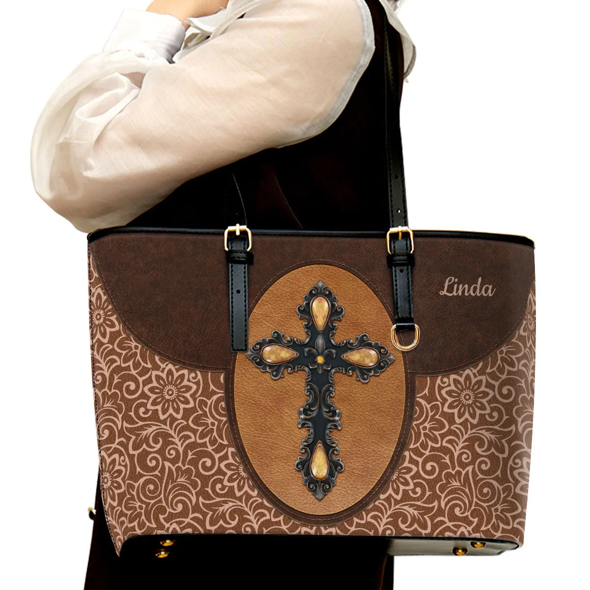 Personalized Cross Large Pu Leather Tote Bag For Women - Mom Gifts For Mothers Day