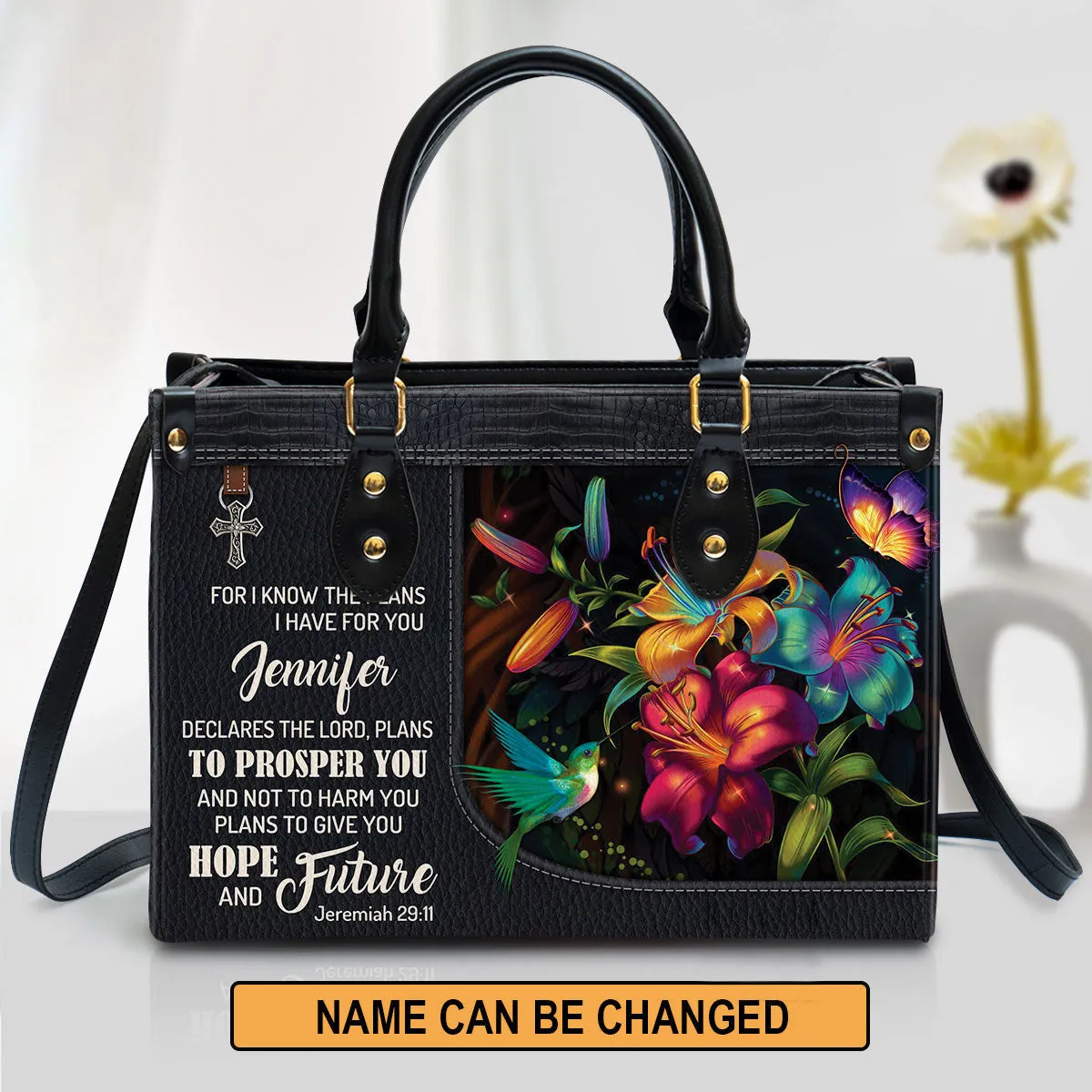 Personalized For I Know The Plans I Have For You Flower Leather Bag - Christian Pu Leather Bags For Women