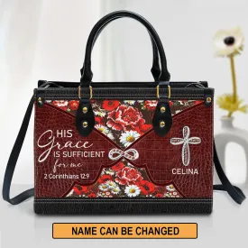 Personalized His Grace Is Sufficient For Me Lovely Flower Leather Bag - Christian Pu Leather Bags For Women