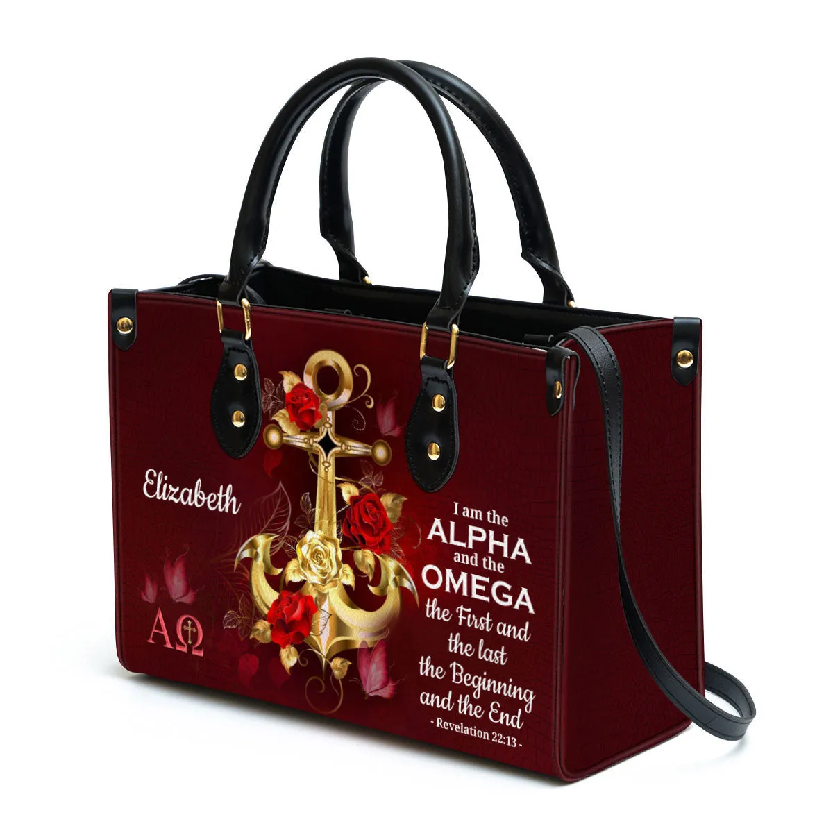 Personalized I Am The Alpha And The Omega Unique Leather Bag - Christian Pu Leather Bags For Women