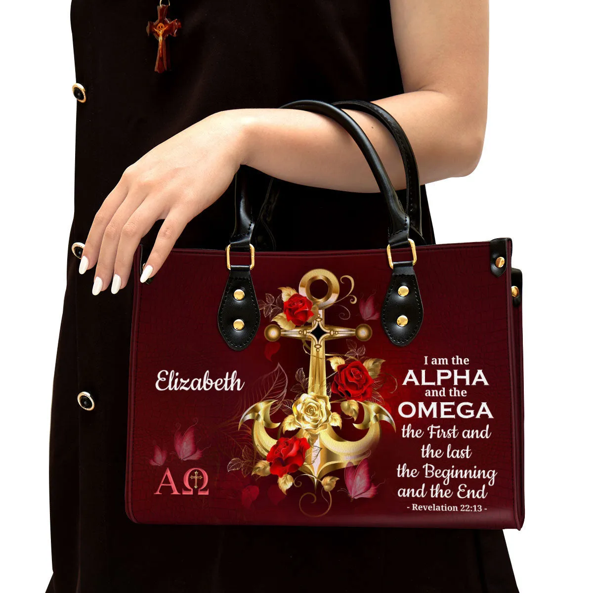 Personalized I Am The Alpha And The Omega Unique Leather Bag - Christian Pu Leather Bags For Women