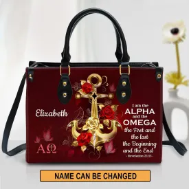 Personalized I Am The Alpha And The Omega Unique Leather Bag - Christian Pu Leather Bags For Women