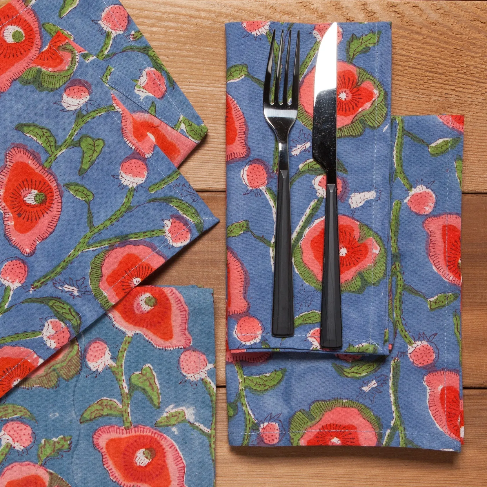 Poppy Block Print Napkins - Set of 4