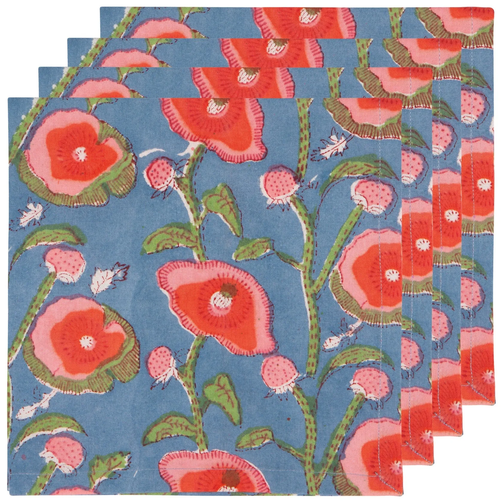 Poppy Block Print Napkins - Set of 4