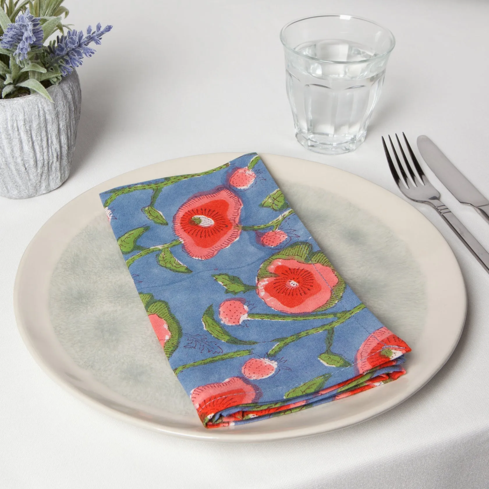 Poppy Block Print Napkins - Set of 4