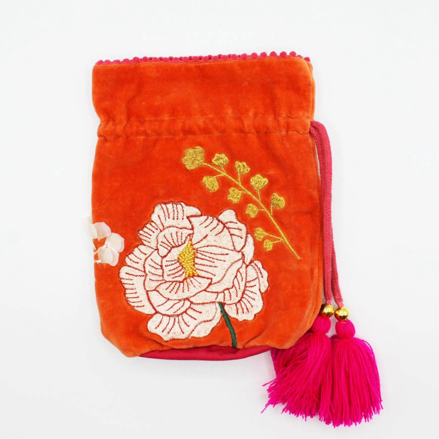 Posy Orange Drawstring Pouch Bag