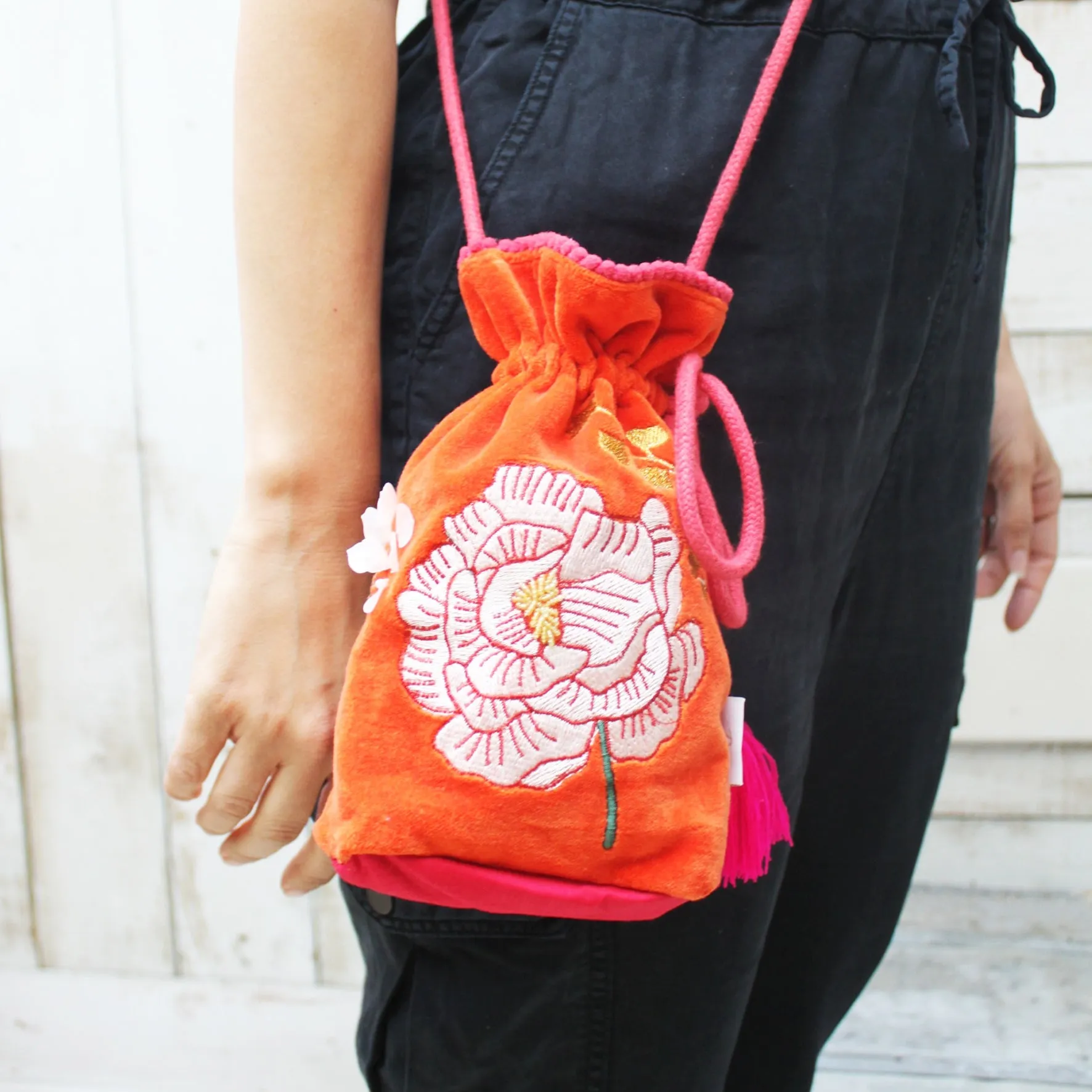 Posy Orange Drawstring Pouch Bag