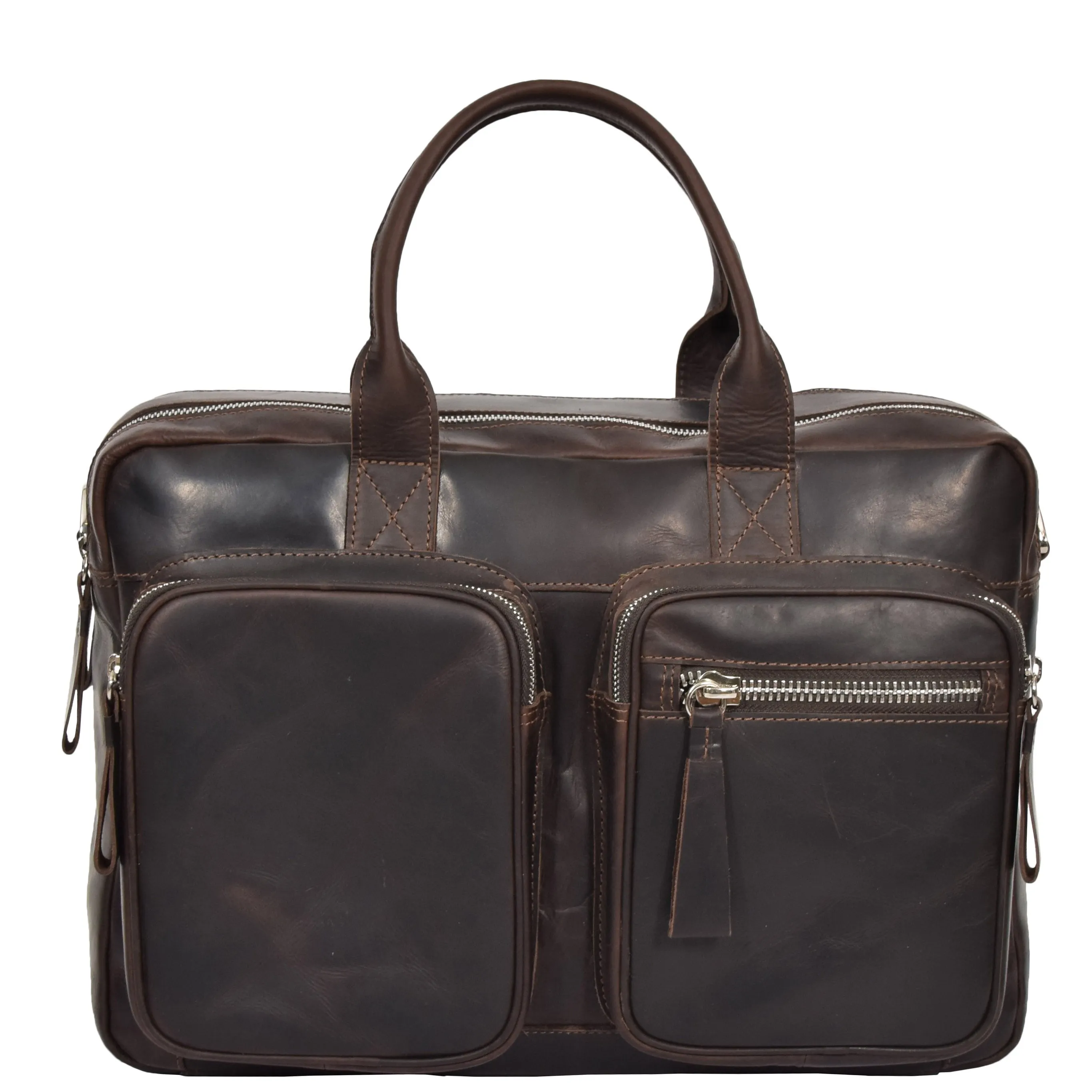 Pure Leather Briefcase Laptop Satchel Office Business Bag Otis Brown