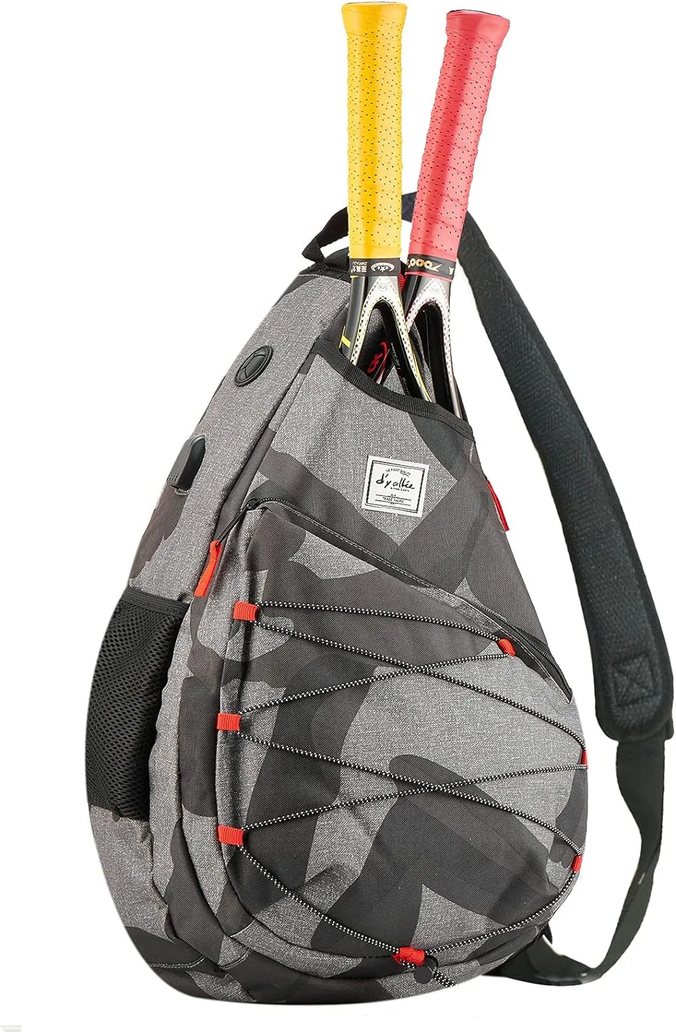 "D'Yallee All-in-One Sports Sling Bag with USB Charging - Ideal for Tennis, Racquetball, Pickleball, and more!"